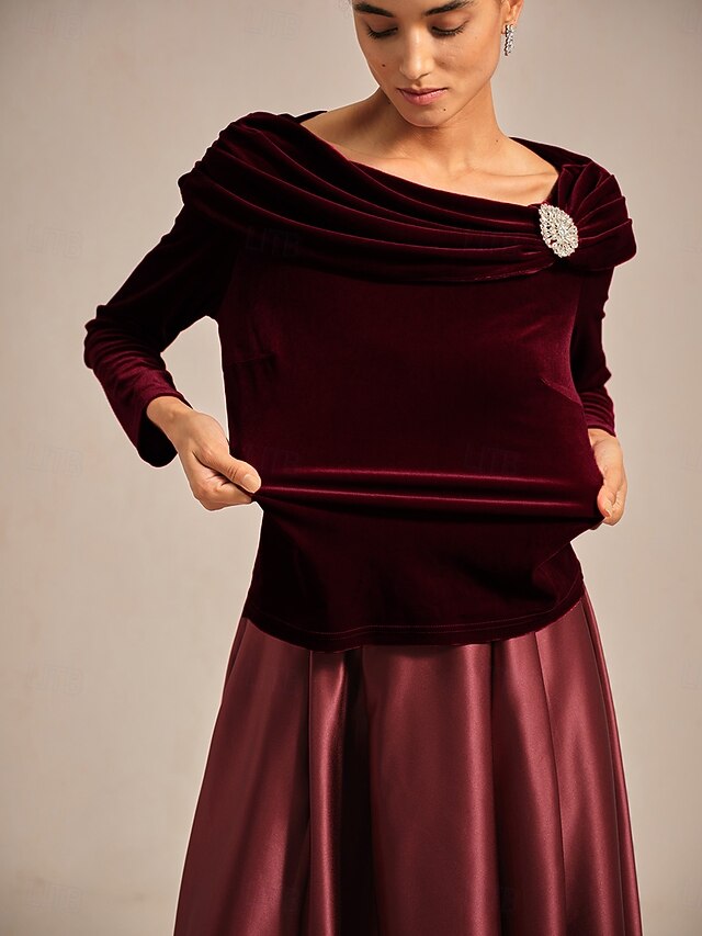 Christmas Women's Dressy Tops Velvet Elegant Long Sleeve