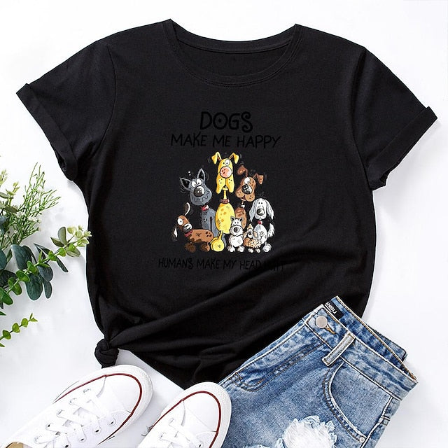 Women's T shirt Tee 100% Cotton Dog Short Sleeve Daily