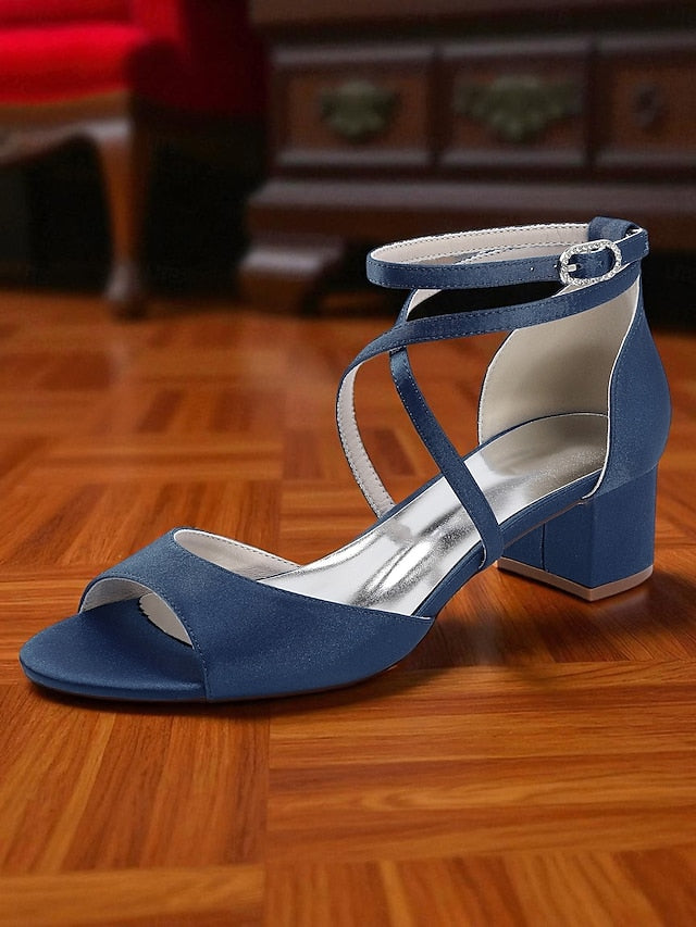 Block with Elegant Strap - Satin Sandals Ankle Heel Women's