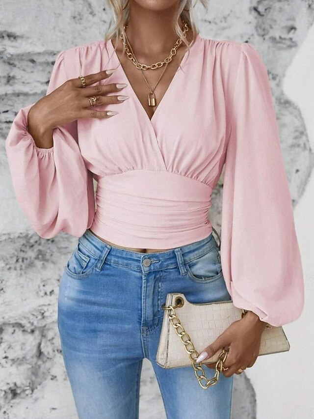 Women's Blouse Stylish Modern Solid Color Ruched Bell