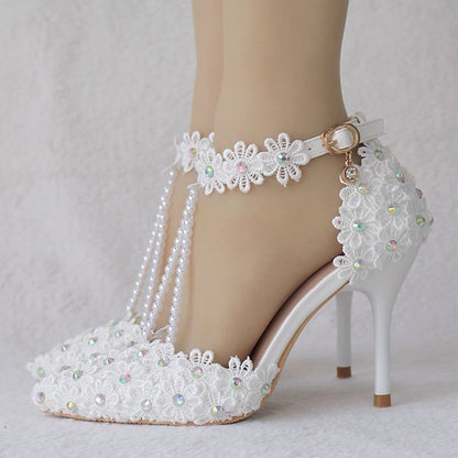 Shoes High Bridal Wedding Lace Heel Pointed Women's