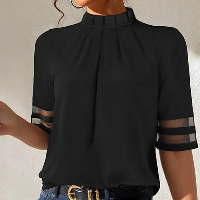 Women's Shirt Blouse Basic Mesh Short Sleeve Regular Tops