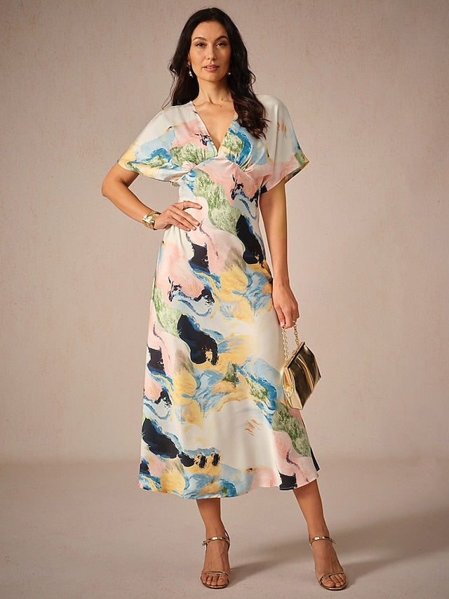 Women's Wedding Guest Dress Elegant Tie Dye Maxi Dress