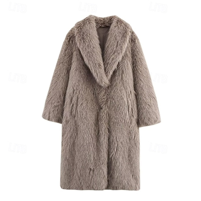 Buttons Fur Faux Coat Pocket Women's Warm Comfortable