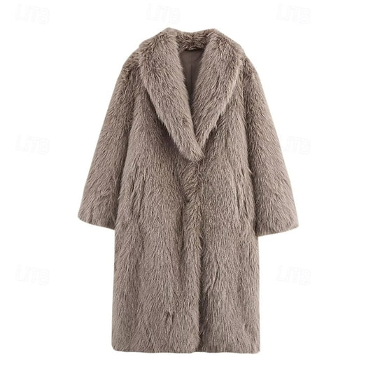 Buttons Fur Faux Coat Pocket Women's Warm Comfortable