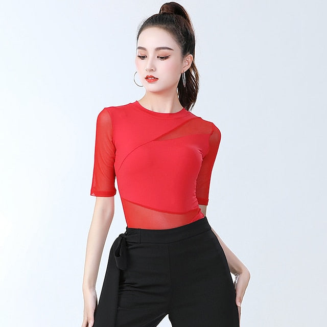 Latin Dance Activewear Top Pure Color Splicing Women's