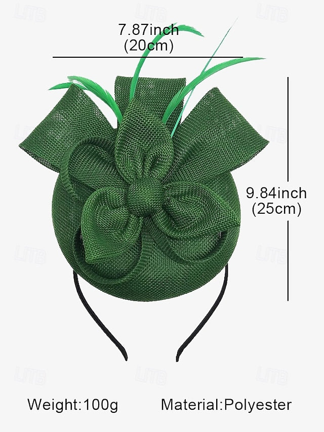 Women's Hat and Bow Accents Green with Feather Fascinator
