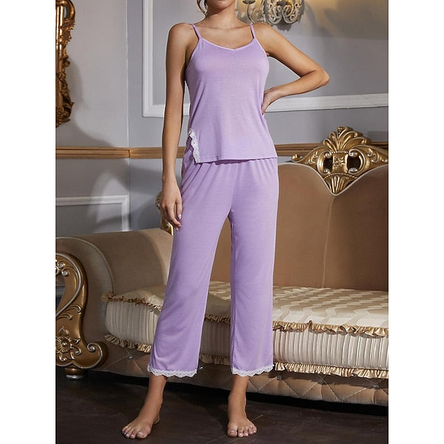 Women's Pajamas Sets Pure Color Comfort Home Daily Bed