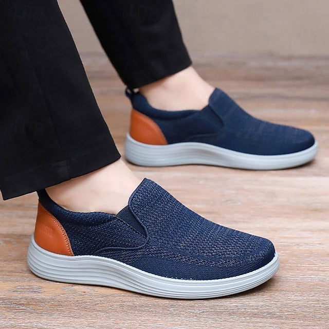 Men's Stretch Navy Slip-On Breathable Sneakers – Knit