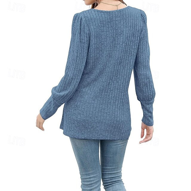 Women's Texture Blouse T Shirt Tee Top Buttons Plain
