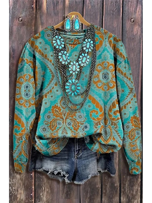 Women's Pullover Sweatshirt Floral Graphic Geometric Warm