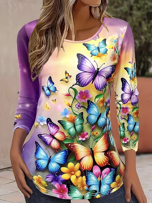Women's T Shirt Print Ombre Graphic Butterfly Vintage