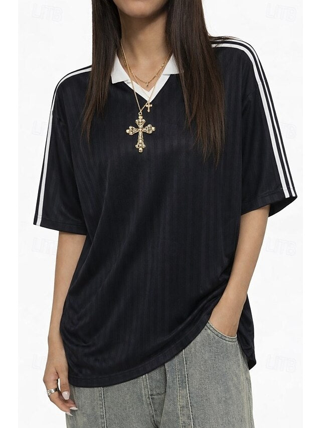 Women's Oversized Sports T-Shirt Jersey Color Block Striped