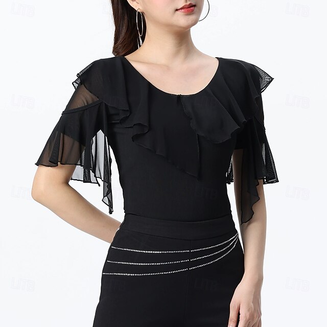 Latin Dance Top Ruffles Pure Color Splicing Women's