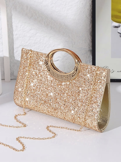 Evening Women's Gold Bag Clutch with Silver Glitter
