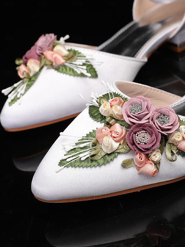 – Floral White Flat Embroidered Shoes Matching Clutch with