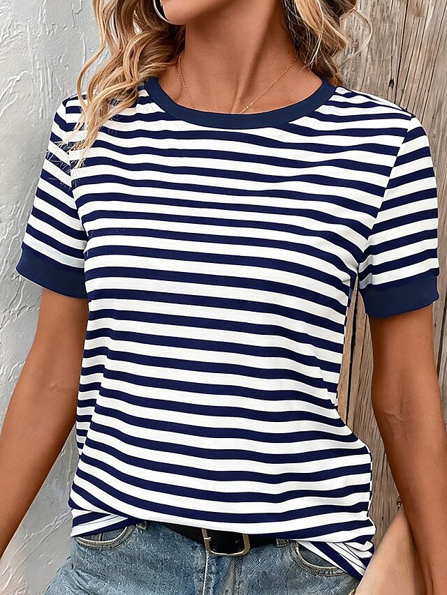 Women's T Shirt Print Graphic Striped Vintage Stylish