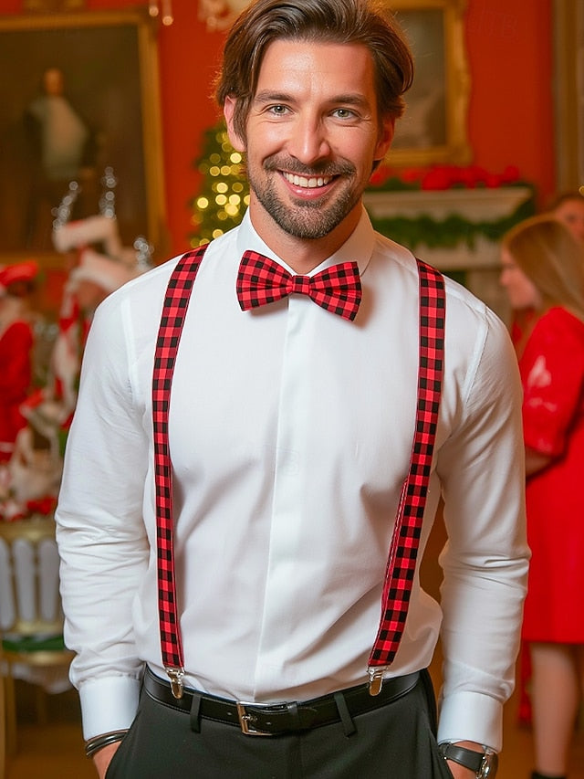 Set Suspender Plaid Adjustable Bow and Men's Christmas Tie