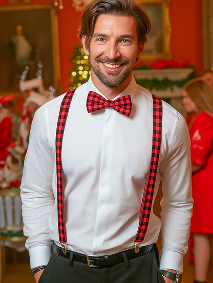 Set Suspender Plaid Adjustable Bow and Men's Christmas Tie