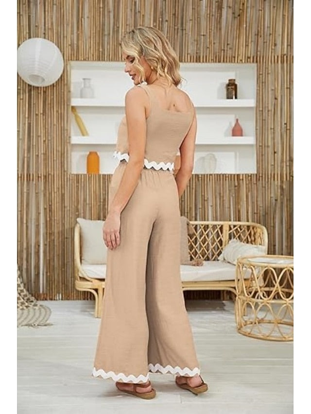 Women's tank top trousers wavy hem casual fashion suit