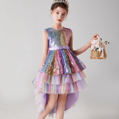 Sleeveless Dress Sequin Kids Wedding Party colour Girls'