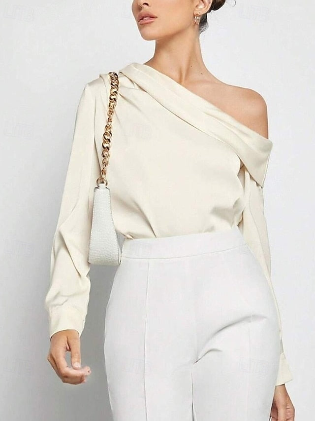 Women's Shirt Elegant Dressy Satin Top Asymmetric Solid