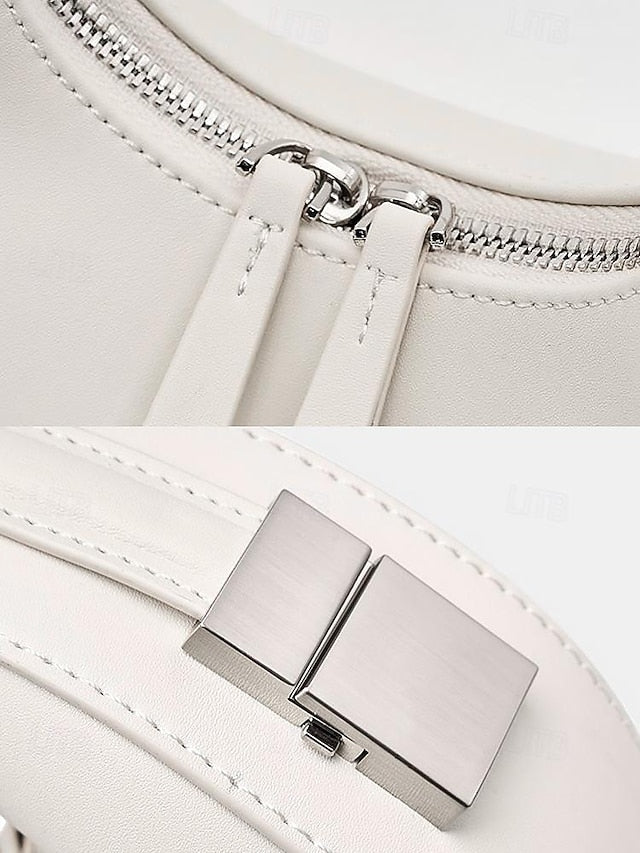 Sleek Crescent Silver Hobo Hardware Ivory Bag - Elegant with