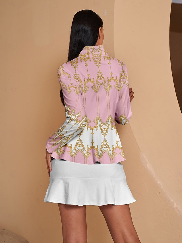 Women's Golf Jacket Pink Long Sleeve Top Ladies Golf Attire