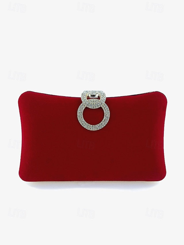 Elegant Bag Velvet with Clutch Rhinestone Ring Women's Blue