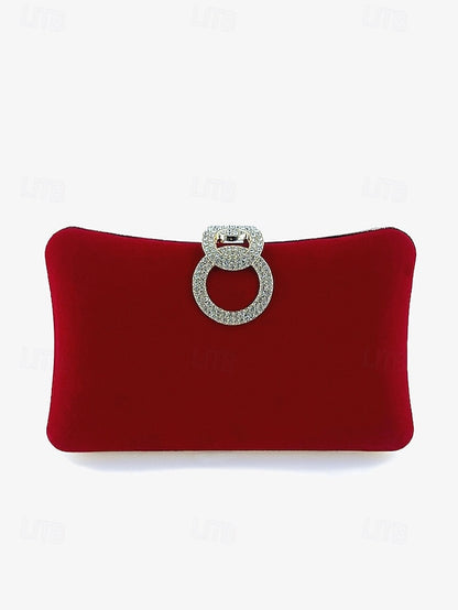 Elegant Bag Velvet with Clutch Rhinestone Ring Women's Blue