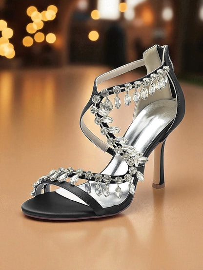 Sandals with Rhinestone White Strappy High Heel Women's