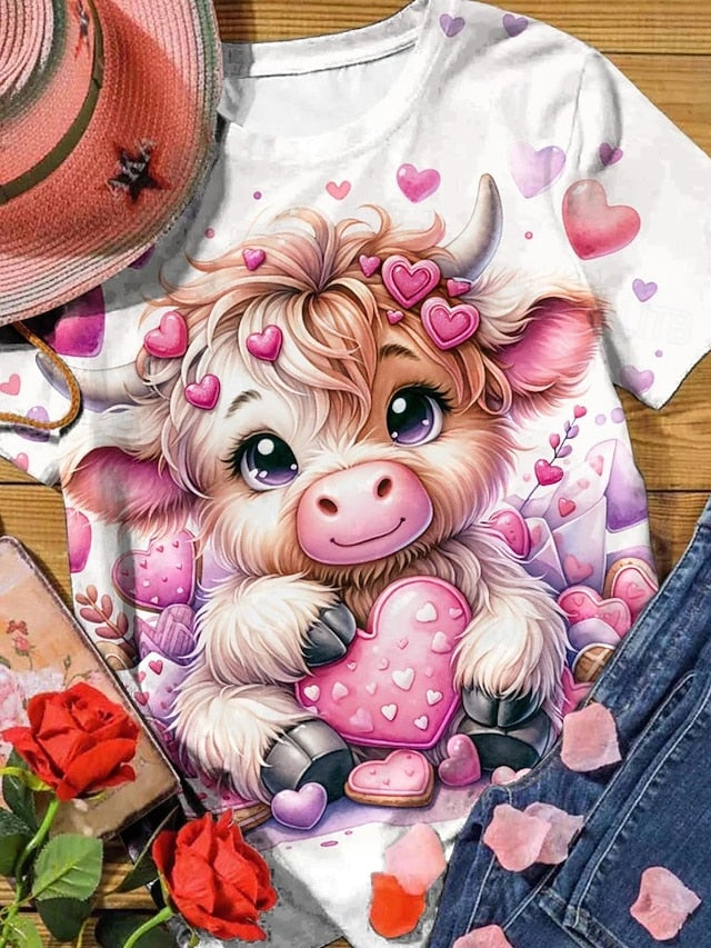 Valentine's Day Women's T Shirt Graphic Animal Plaid
