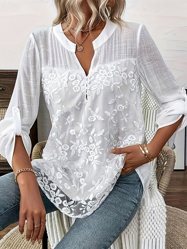 Women's Shirt Lace Solid Color Elegant Stylish Basic Long