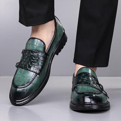 – Pattern Crocodile Brown with Men's Leather Loafers Faux