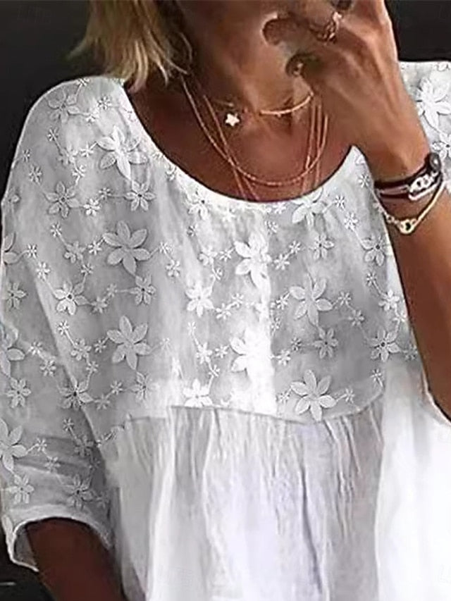 Women's Shirt Linen-Inspired Sets Blouse Cotton Shirt Solid
