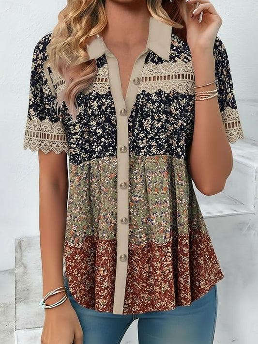 Women's Shirt Blouse Buttons Print Floral Stylish Modern