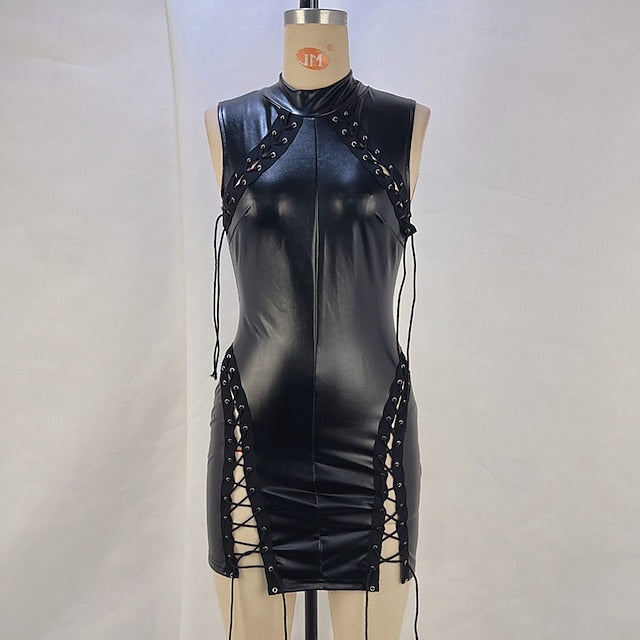 Women's Mini Dress Slip Dress Leather Dress Fashion Modern