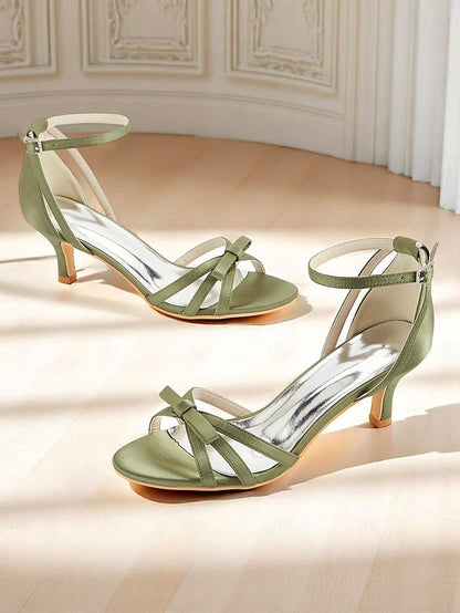 Kitten Satin Heel Vintage Women's Green 1950s Strappy