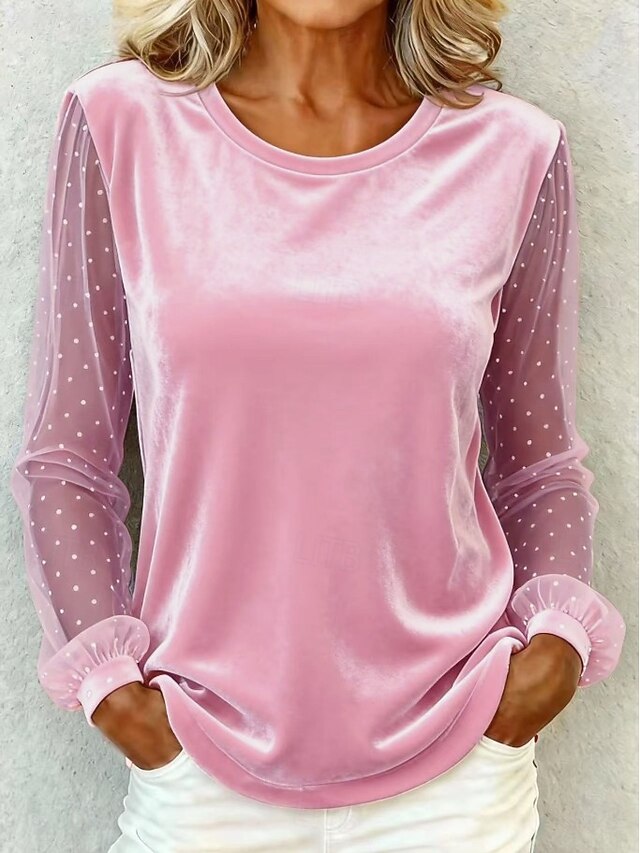 Women's Velvet Stylish Basic Long Sleeve Regular Tops Blue