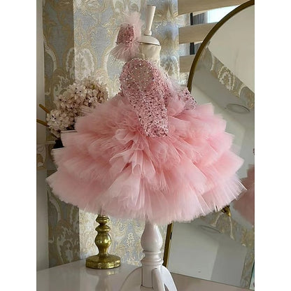 Girls' Long Kids Performance Party Sleeve Dress Sequin