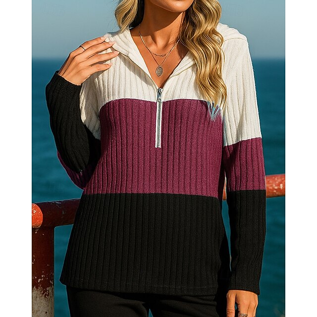 Women's Pullover Sweatshirt Casual Hoodies Half Zip Long