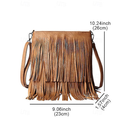 - Women's Leather Bag Faux Fringe Bohemian Crossbody
