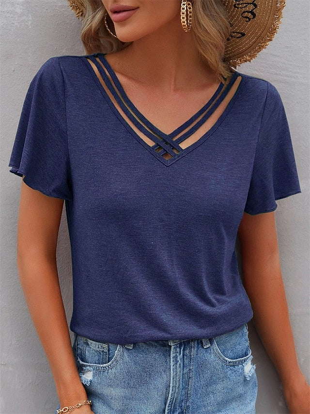 Women's T Shirt Plain Fashion Modern Casual Short Sleeve V