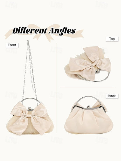Evening – Bag Women's Elegant Bow Satin Pearl Clutch