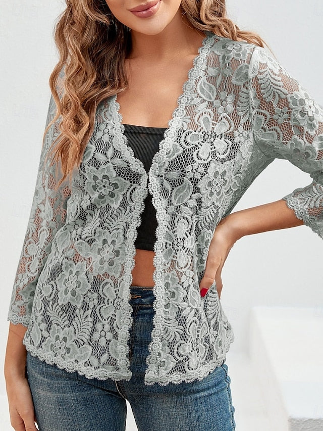 Women's Lace Shirt Lace Patchwork Solid Color Elegant