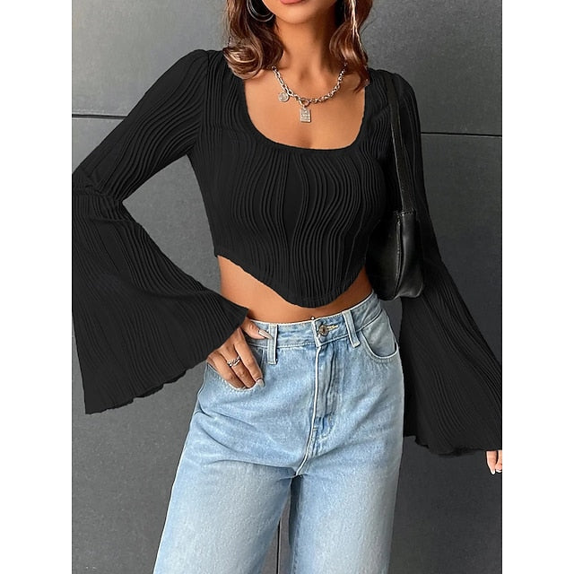 Women's Blouse Solid Color Stylish Casual Long Sleeve U