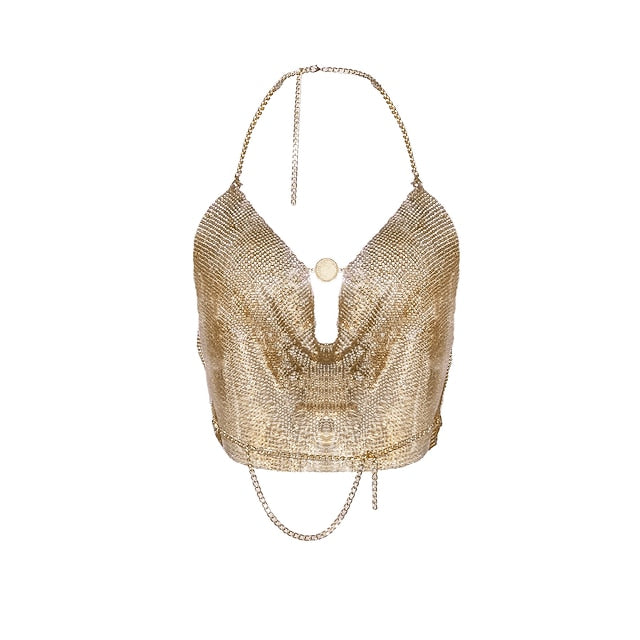 Metallic Crop Chain Backless Body Tank Top Camisole Sparkle