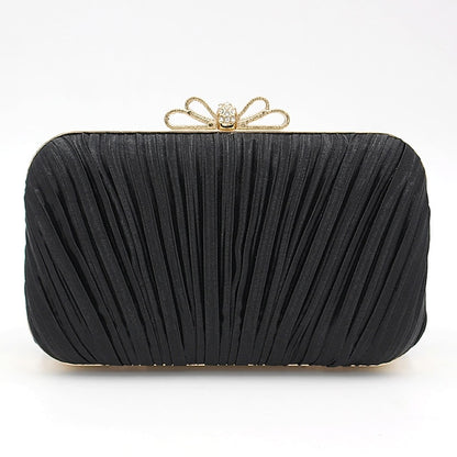 Bow Pleated Clutch Elegant Bag White Rhinestone Women's –