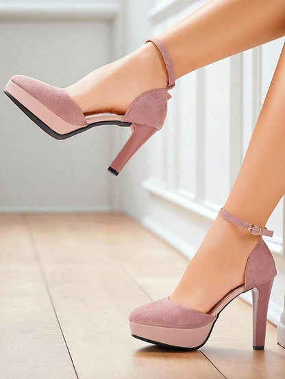 Platform High Strap Women's Burgundy Suede Heel 1950s Ankle