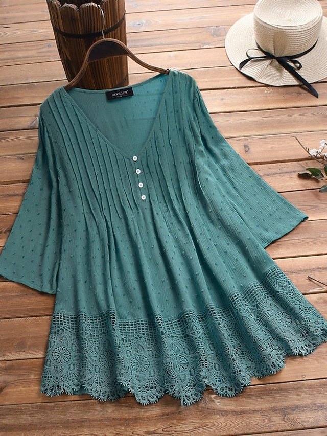 Women's Lace Shirt Blouse Eyelet top White Lace Shirt